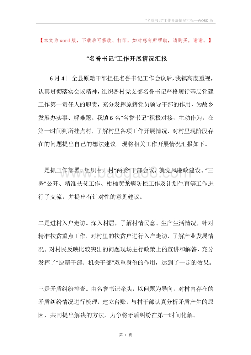 “名誉书记”工作开展情况汇报.docx_第1页