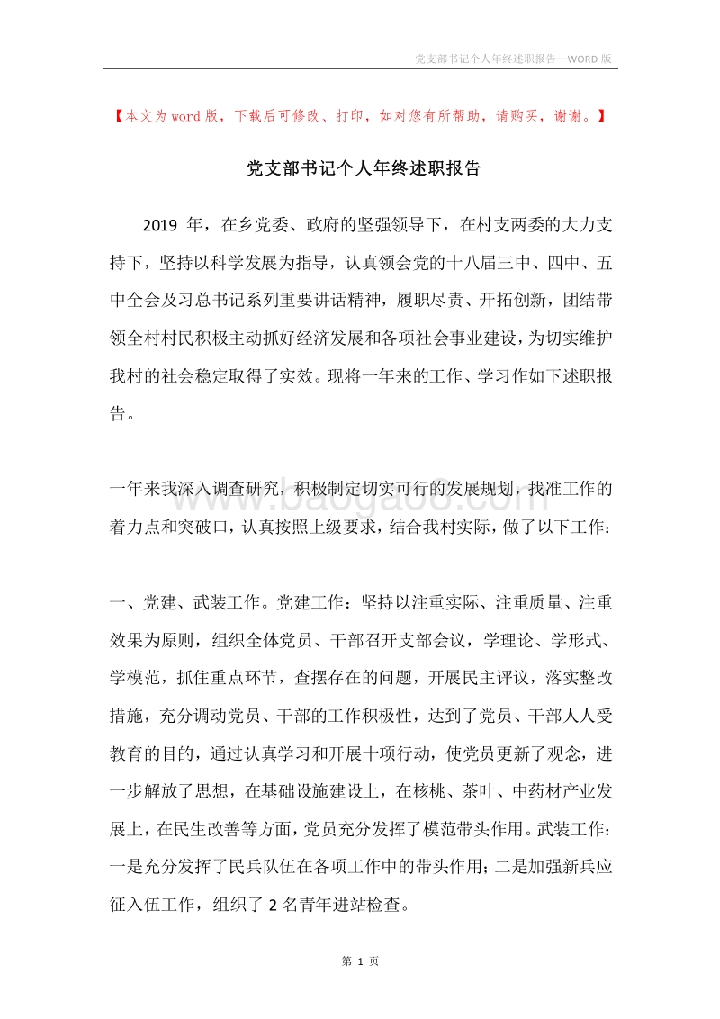 党支部书记个人年终述职报告.docx_第1页
