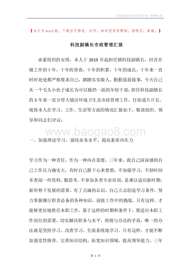 科技副镇长市政管理汇报.docx_第1页