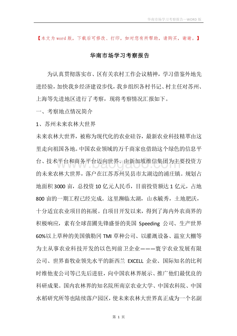 华南市场学习考察报告.docx_第1页