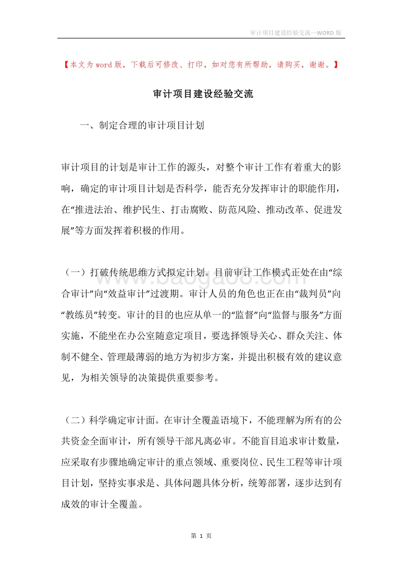 审计项目建设经验交流.docx_第1页
