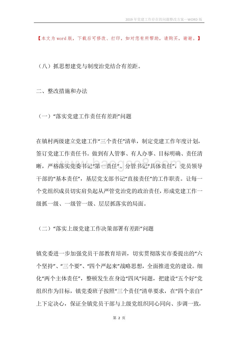 2019年党建工作存在的问题整改方案.docx_第2页