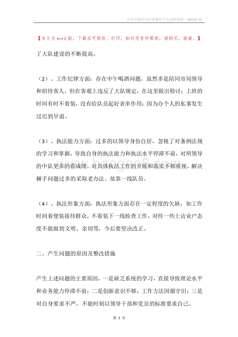 市局开展作风纪律整治个人剖析材料.docx_第2页