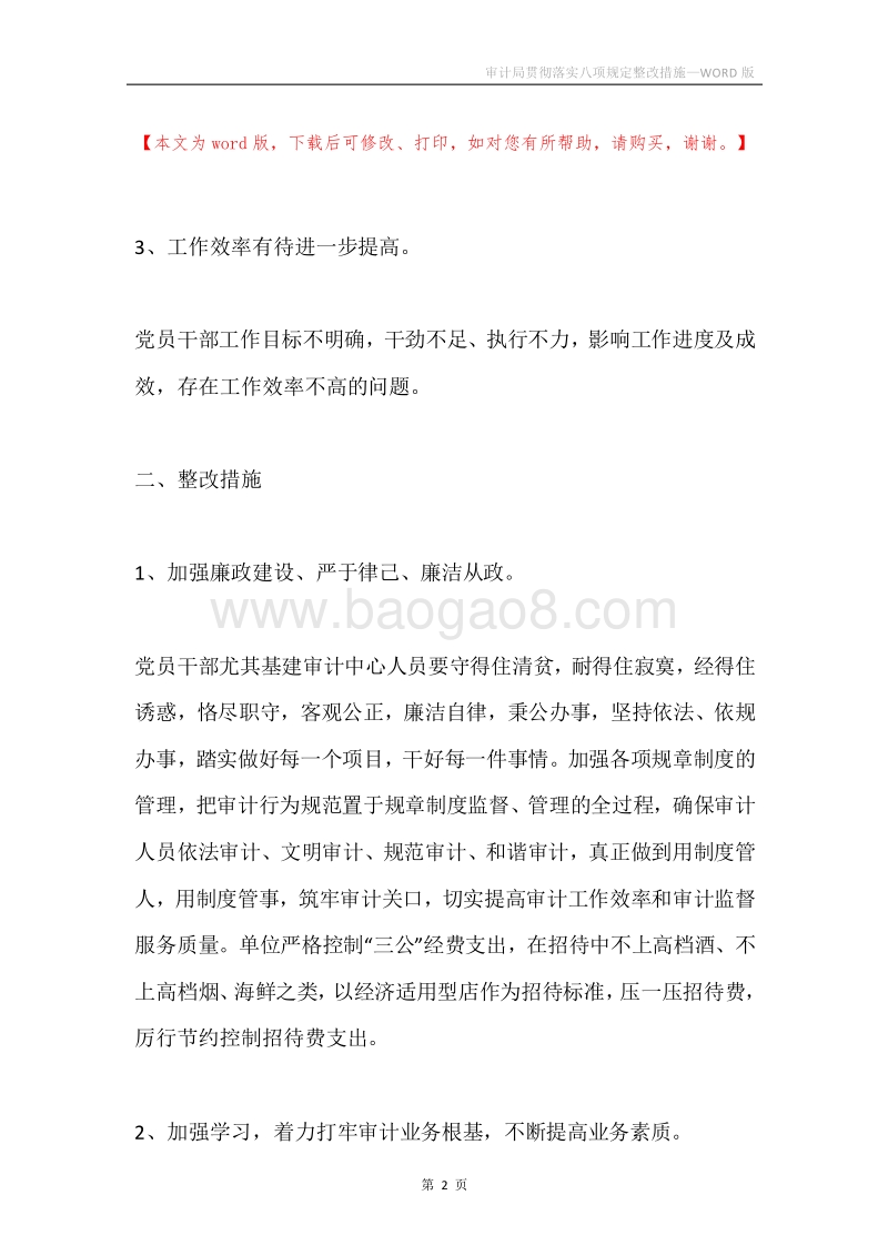 审计局贯彻落实八项规定整改措施.docx_第2页