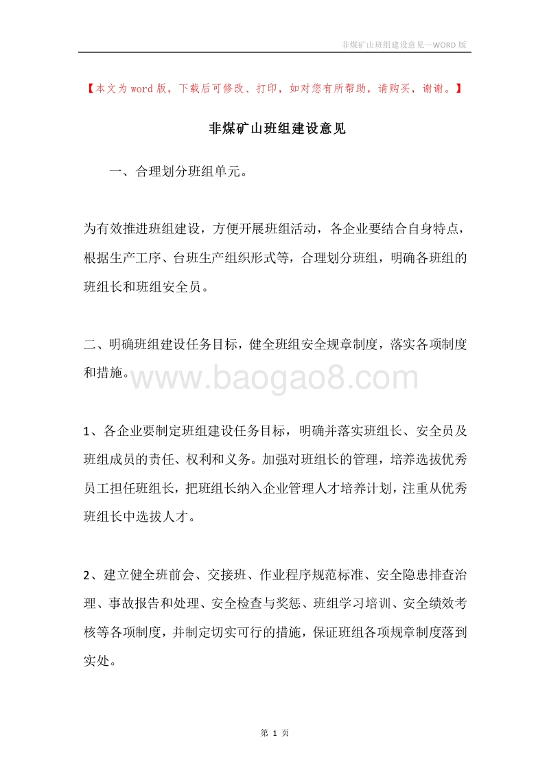 非煤矿山班组建设意见.docx_第1页