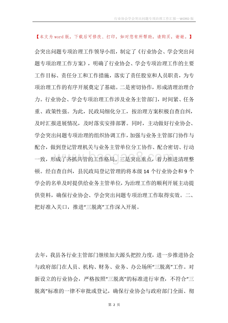 行业协会学会突出问题专项治理工作汇报.docx_第2页