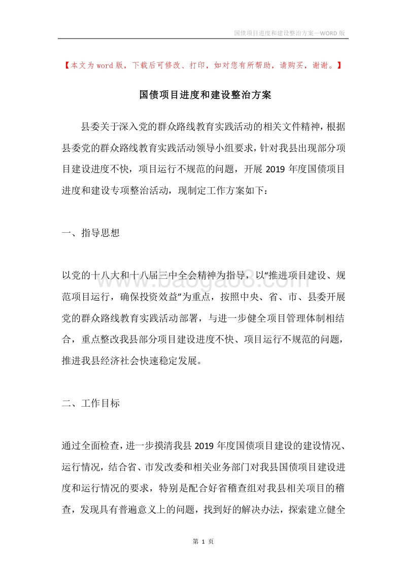 国债项目进度和建设整治方案.docx_第1页