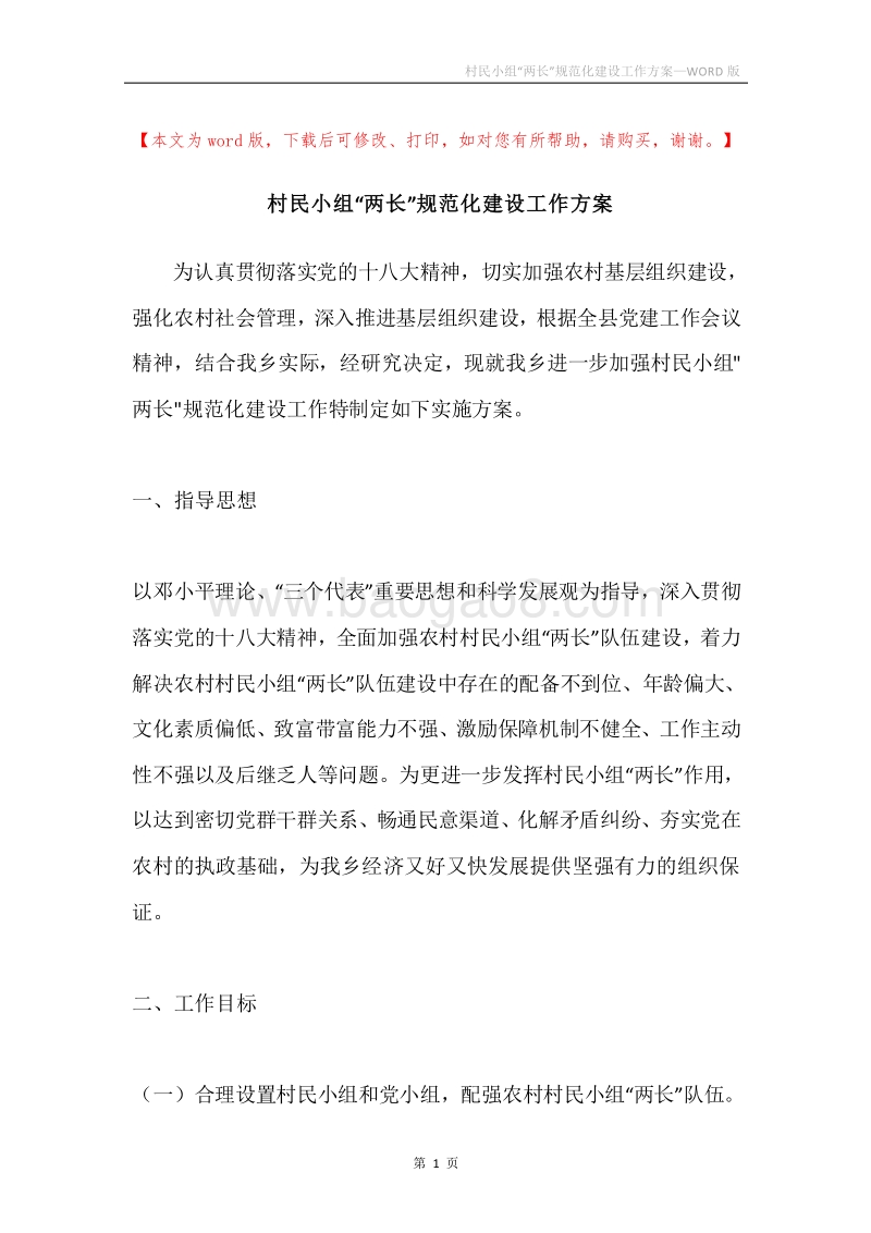 村民小组“两长”规范化建设工作方案.docx_第1页