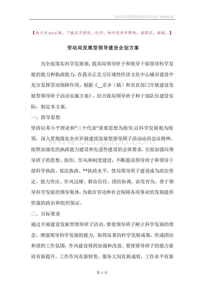 劳动局发展型领导建设企划方案.docx_第1页