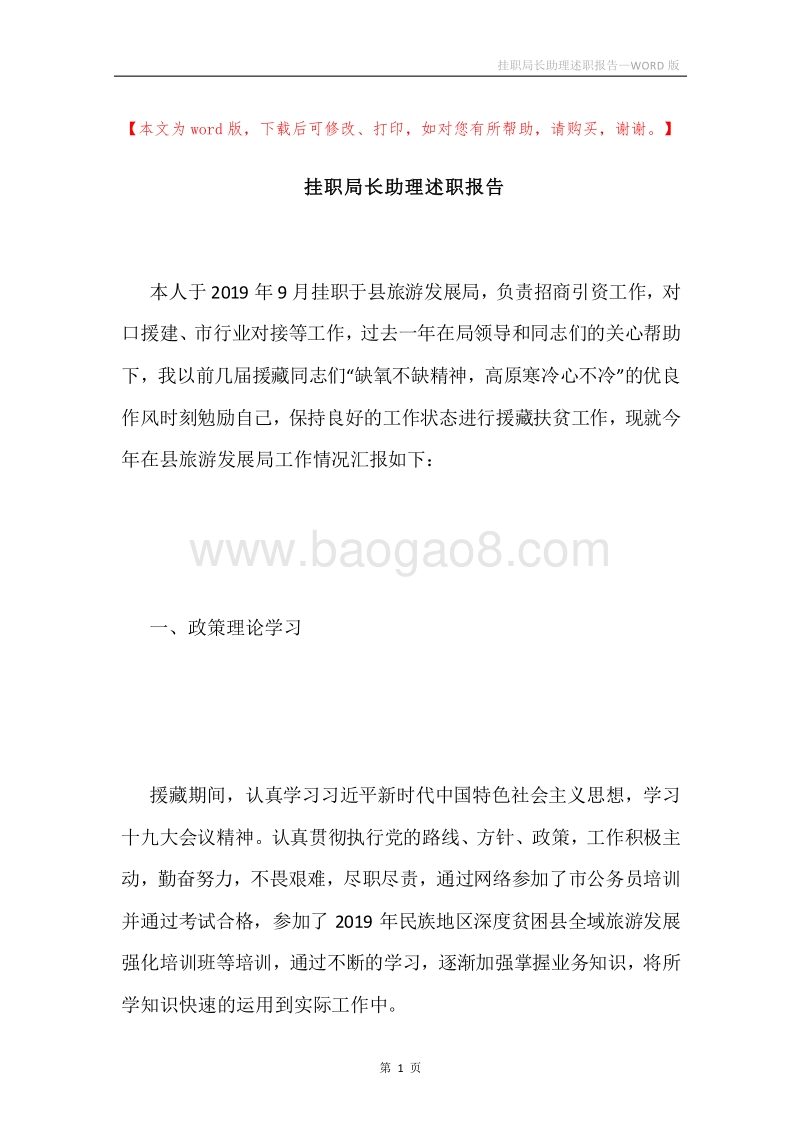 挂职局长助理述职报告.docx_第1页