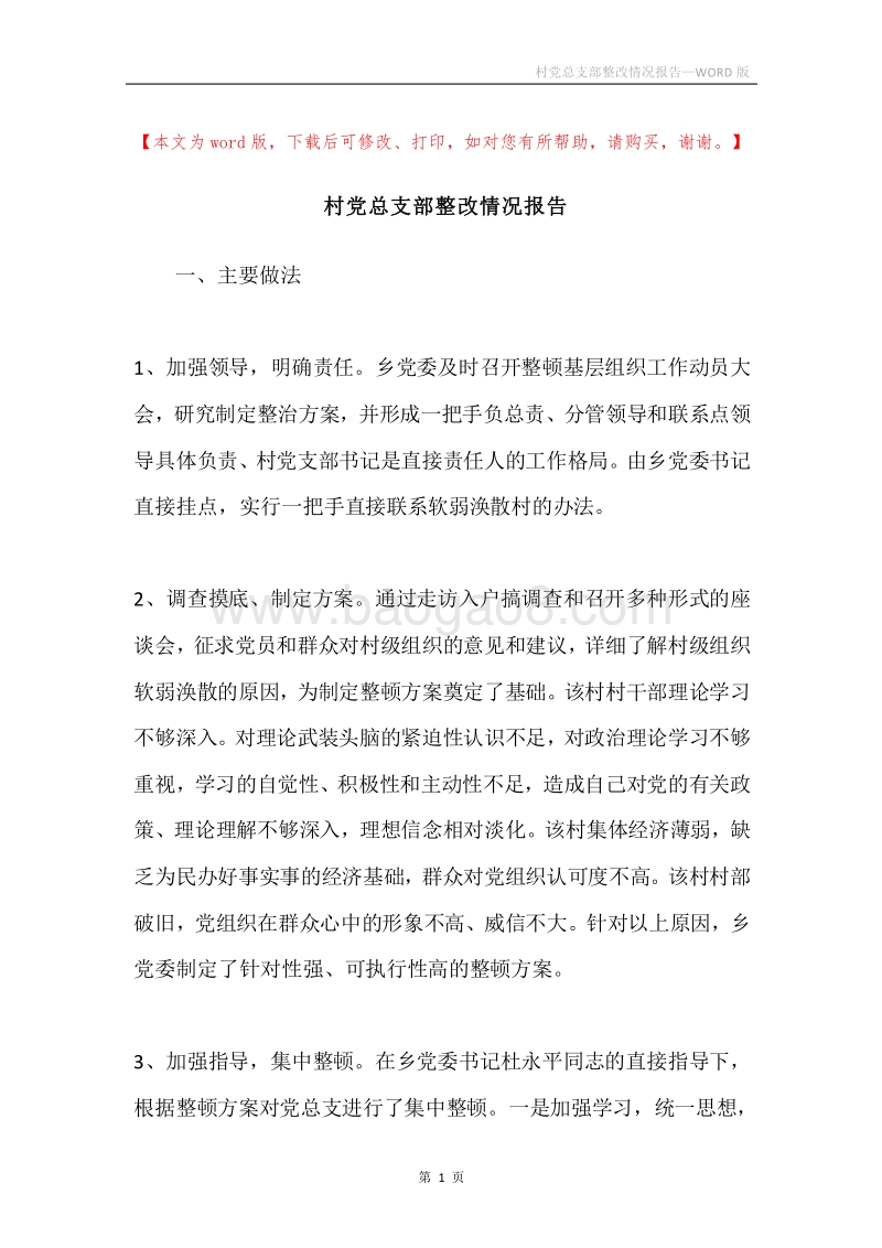 村党总支部整改情况报告.docx_第1页