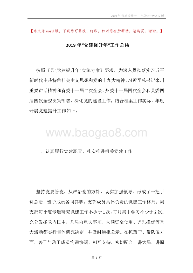 2019年“党建提升年”工作总结.docx_第1页