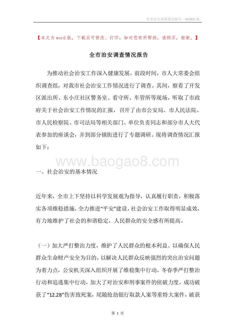 全市治安调查情况报告.docx_第1页