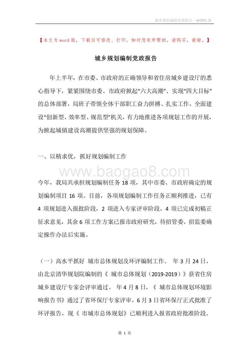 城乡规划编制党政报告.docx_第1页
