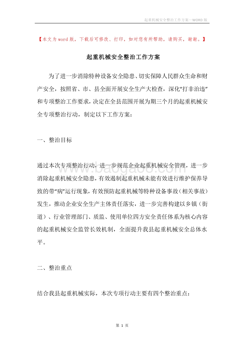 起重机械安全整治工作方案.docx_第1页