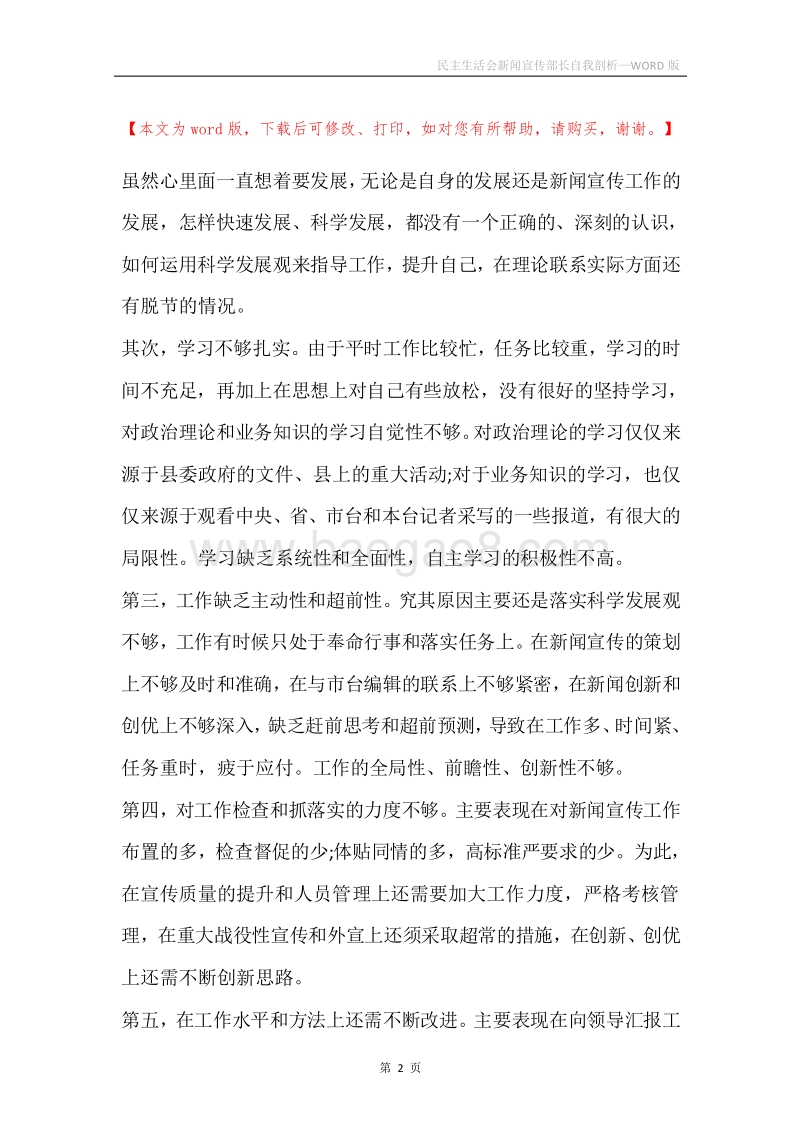 民主生活会新闻宣传部长自我剖析.docx_第2页