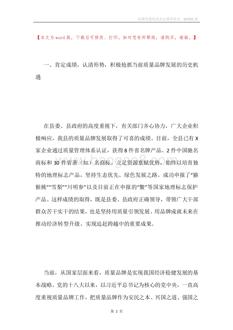 品牌发展培训会议领导讲话.docx_第2页