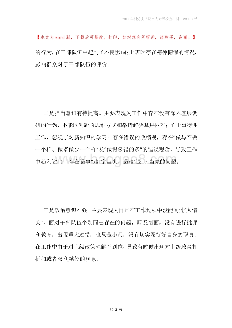 2019年村党支书记个人对照检查材料.docx_第2页