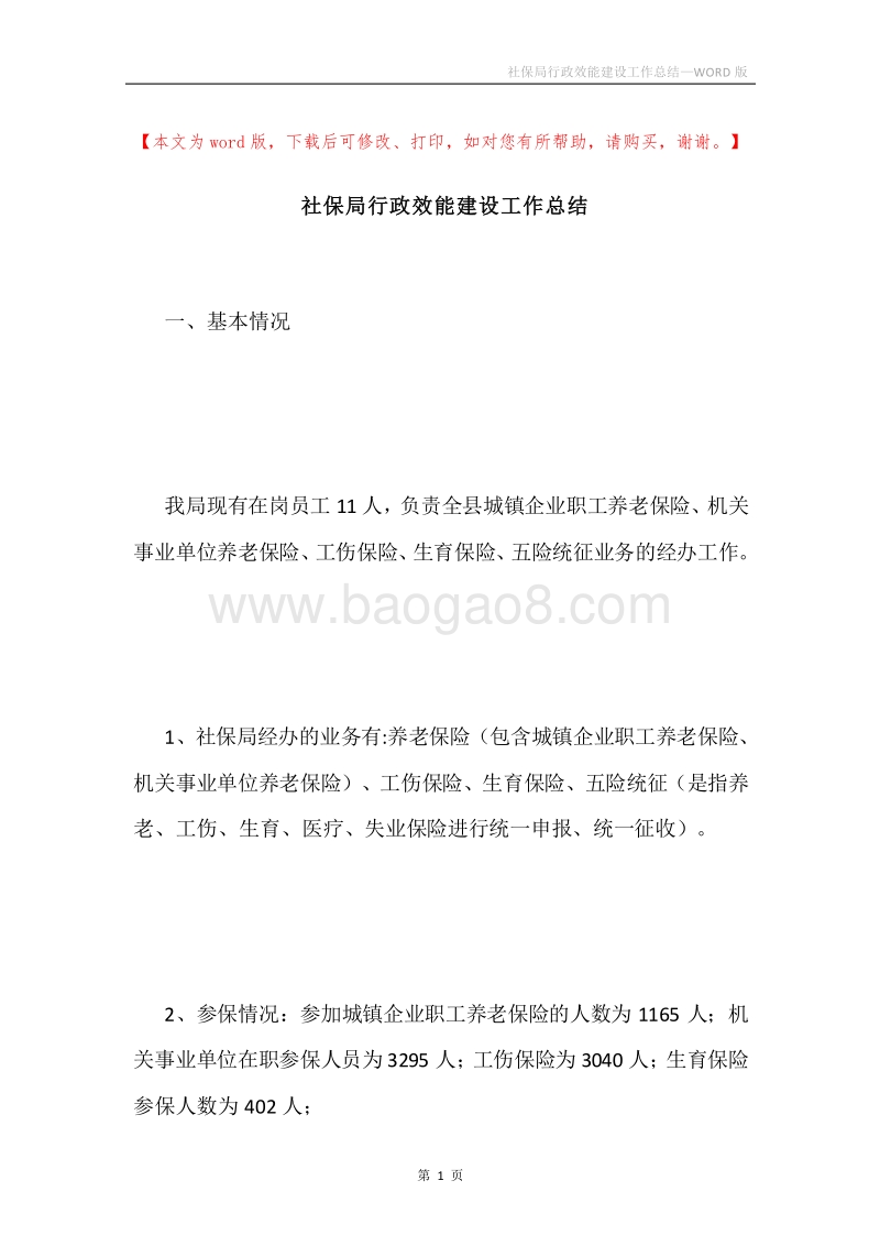 社保局行政效能建设工作总结.docx_第1页