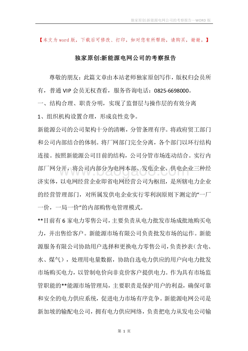 独家原创-新能源电网公司的考察报告.docx_第1页