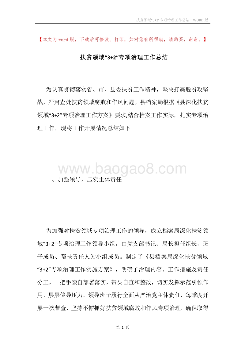 扶贫领域“3+2”专项治理工作总结.docx_第1页