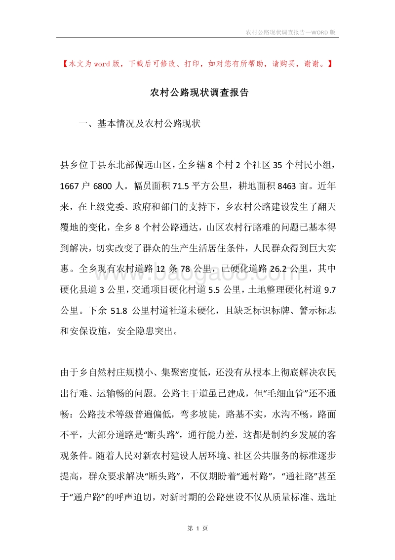 农村公路现状调查报告.docx_第1页