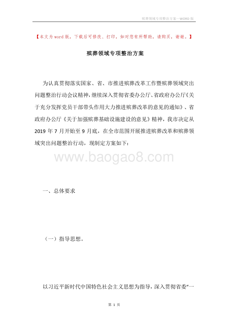 殡葬领域专项整治方案.docx_第1页