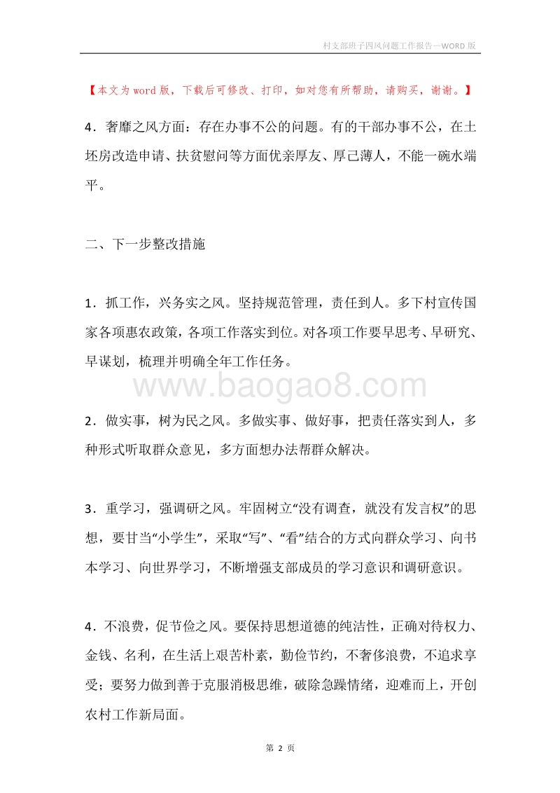 村支部班子四风问题工作报告.docx_第2页