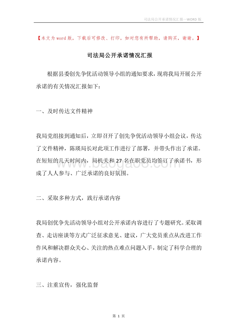 司法局公开承诺情况汇报.docx_第1页