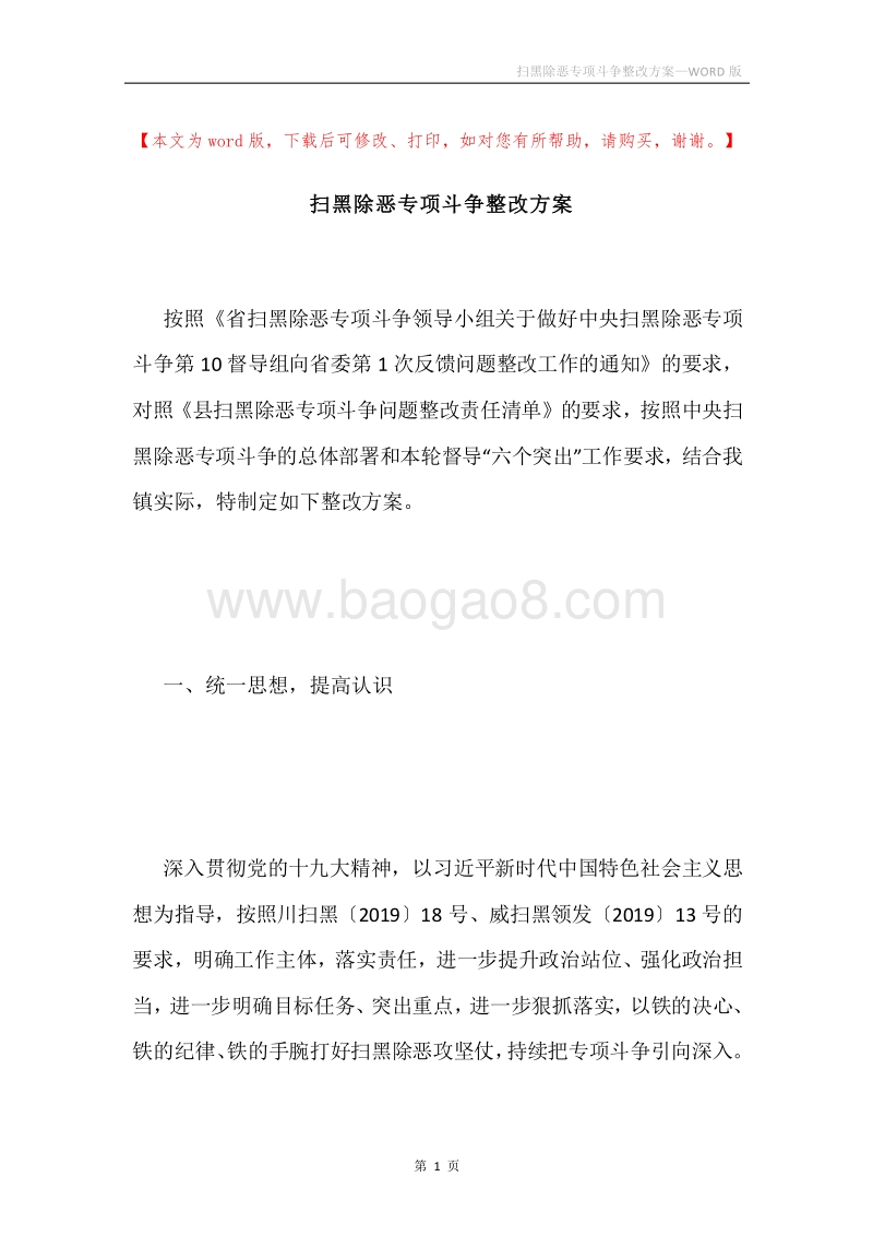 扫黑除恶专项斗争整改方案.docx_第1页