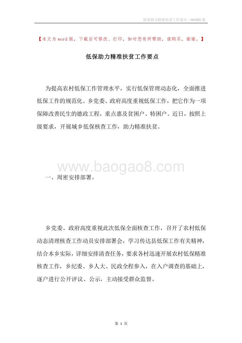 低保助力精准扶贫工作要点.docx_第1页
