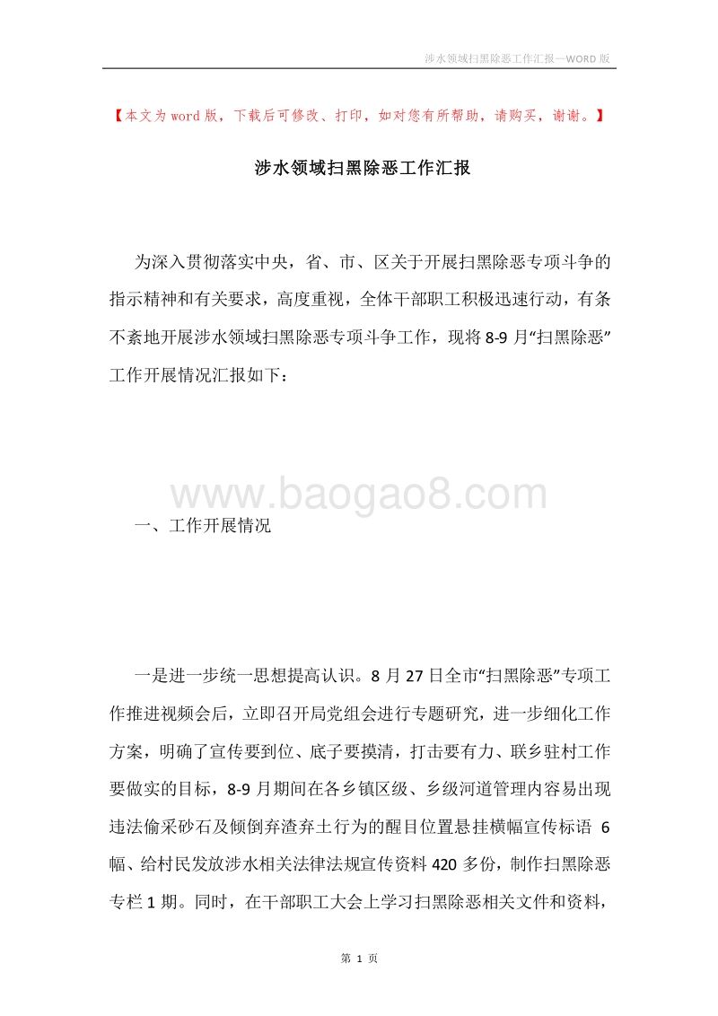 涉水领域扫黑除恶工作汇报.docx_第1页