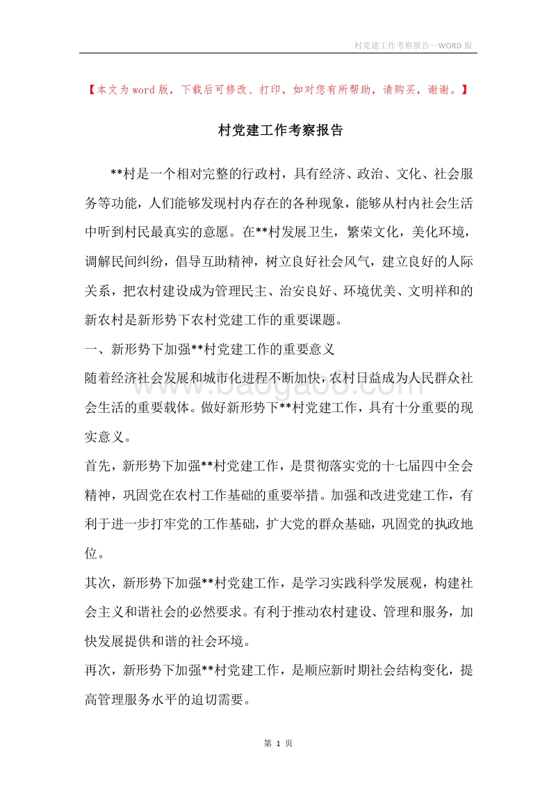 村党建工作考察报告.docx_第1页