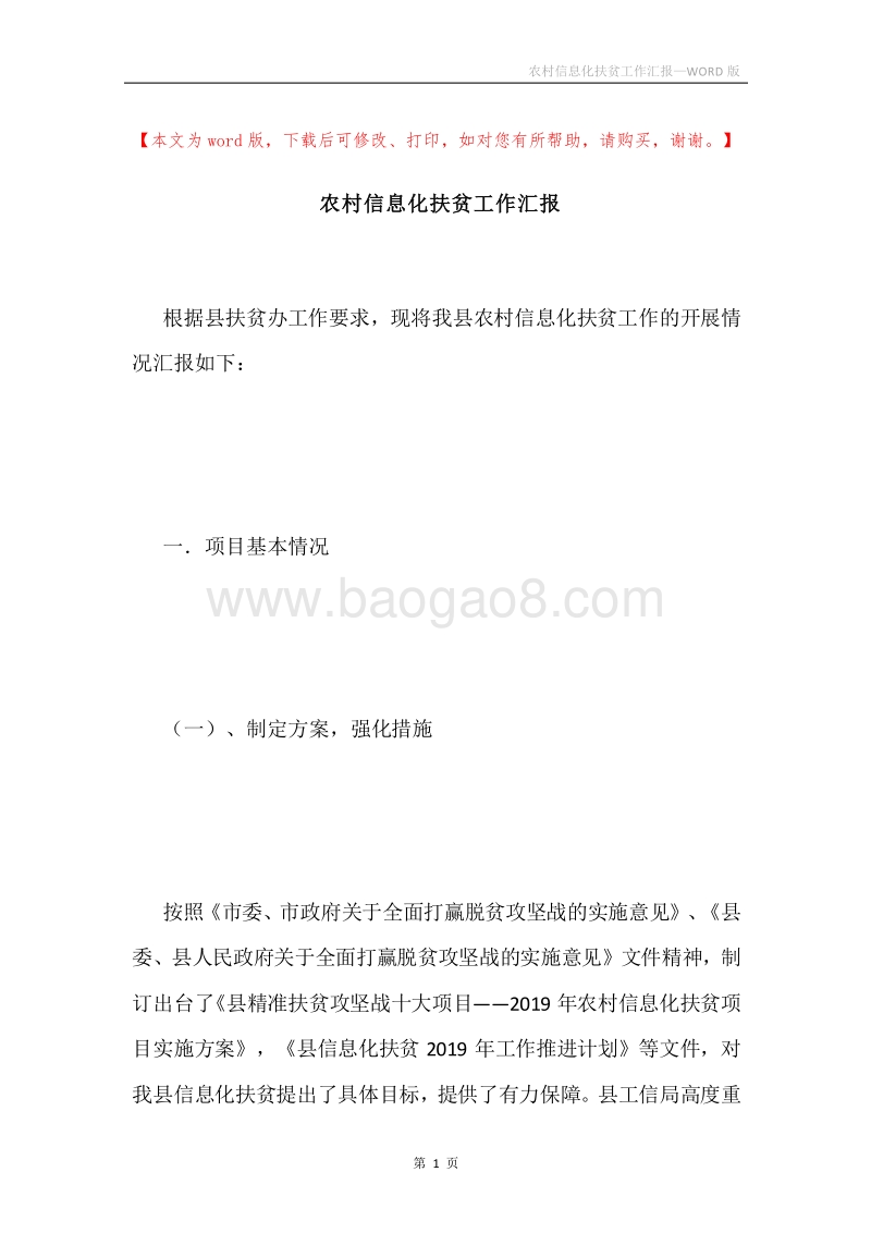 农村信息化扶贫工作汇报.docx_第1页