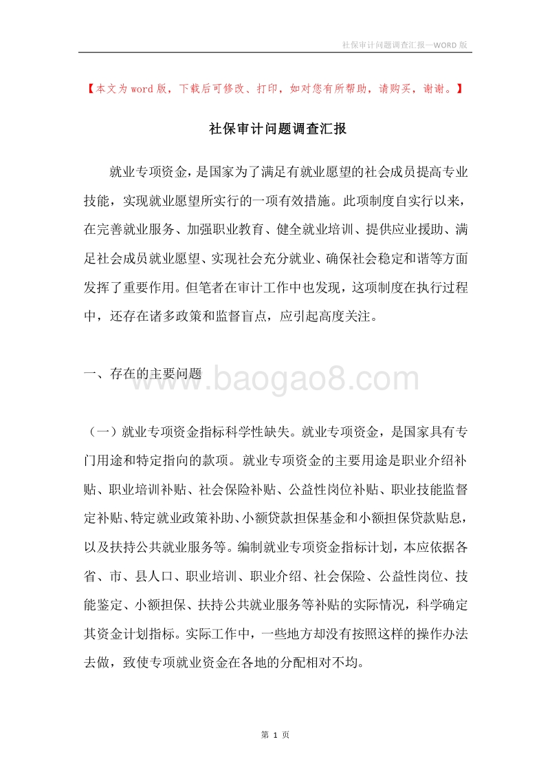 社保审计问题调查汇报.docx_第1页