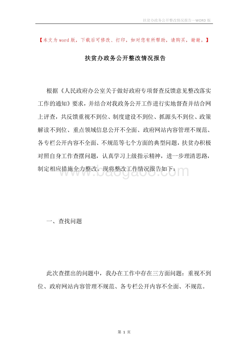 扶贫办政务公开整改情况报告.docx_第1页