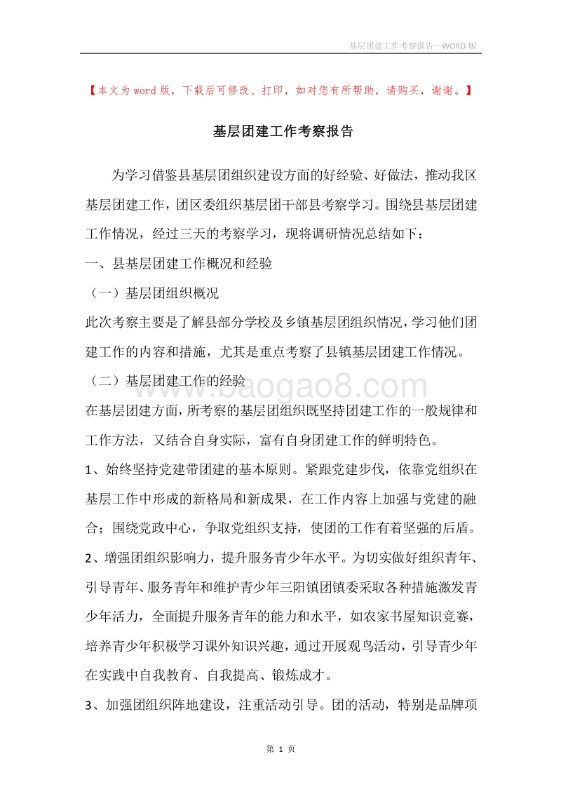 基层团建工作考察报告.docx_第1页