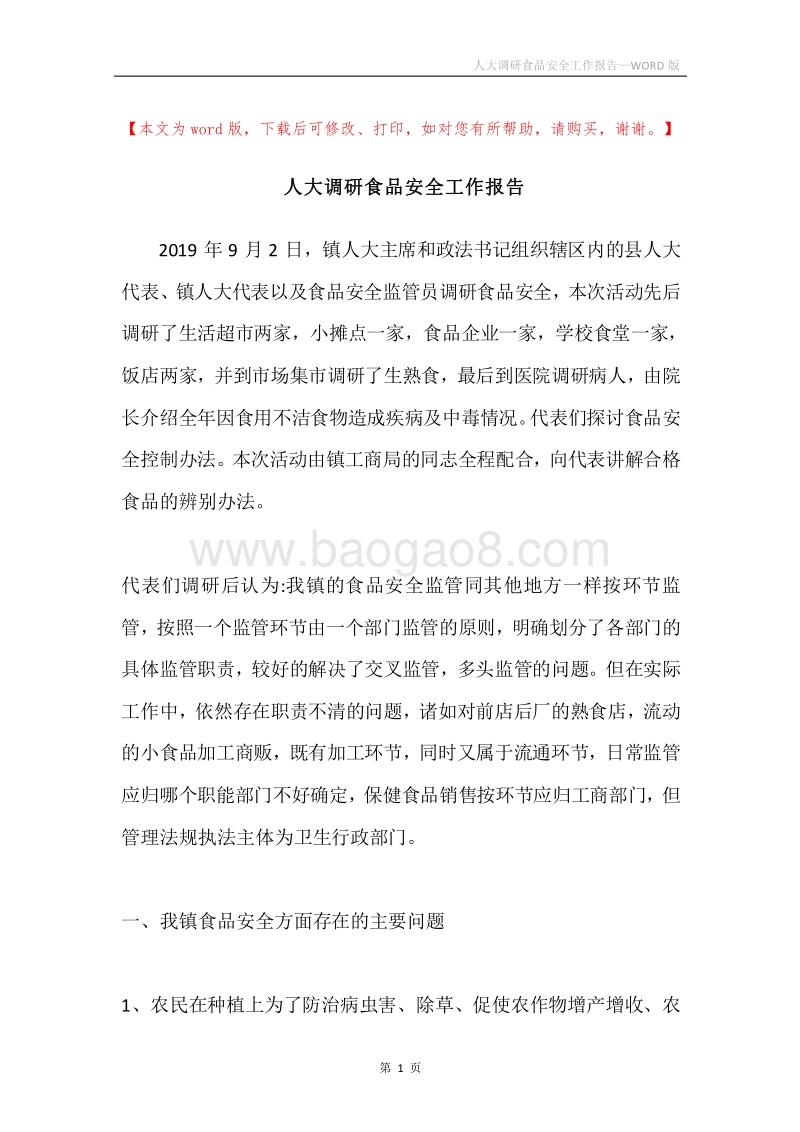 人大调研食品安全工作报告.docx_第1页