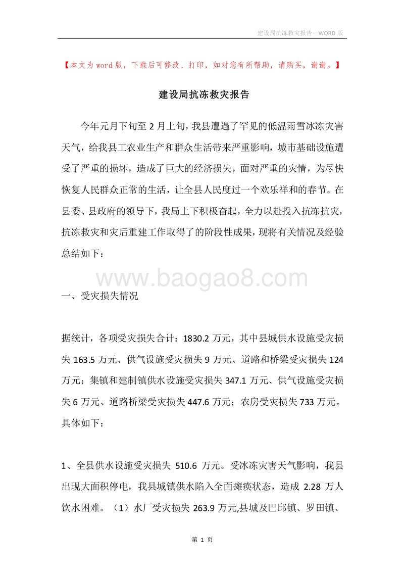 建设局抗冻救灾报告.docx_第1页