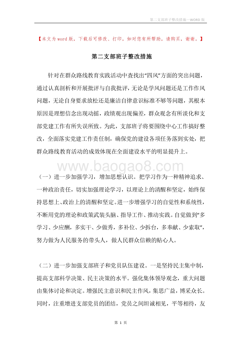 第二支部班子整改措施.docx_第1页