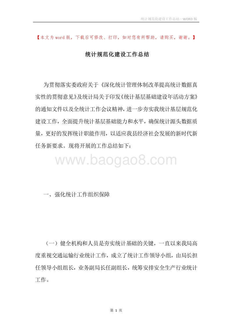 统计规范化建设工作总结.docx_第1页