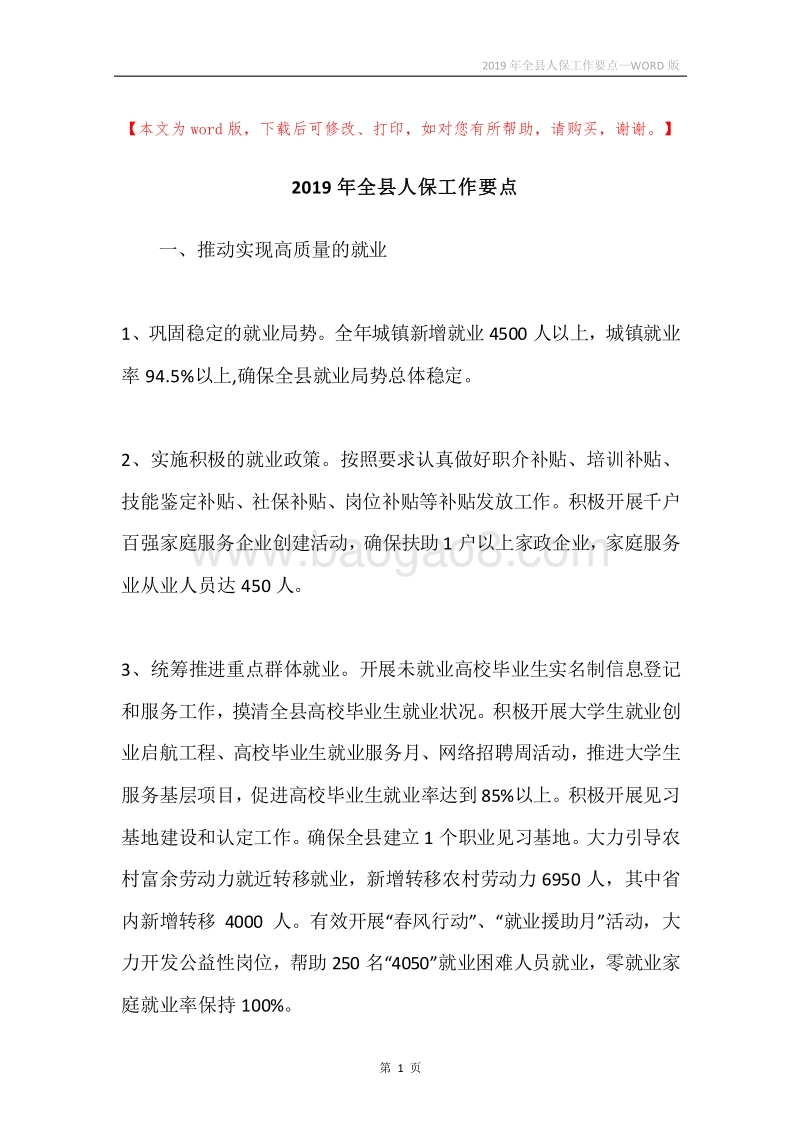 2019年全县人保工作要点.docx_第1页