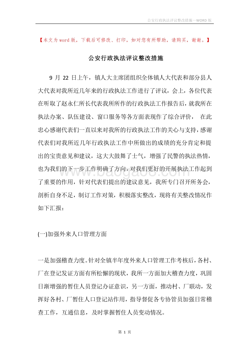 公安行政执法评议整改措施.docx_第1页
