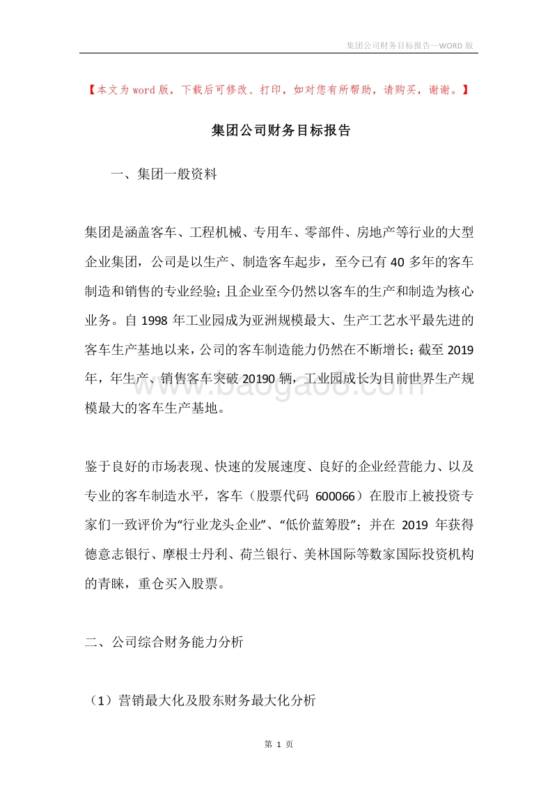 集团公司财务目标报告.docx_第1页