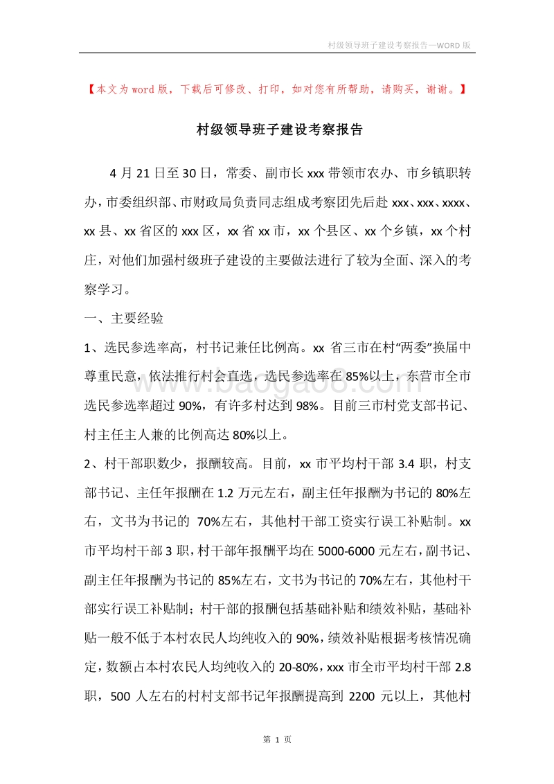 村级领导班子建设考察报告.docx_第1页