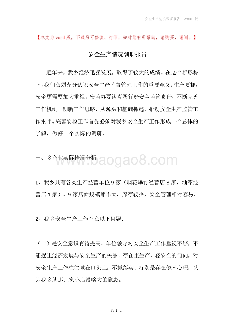 安全生产情况调研报告.docx_第1页