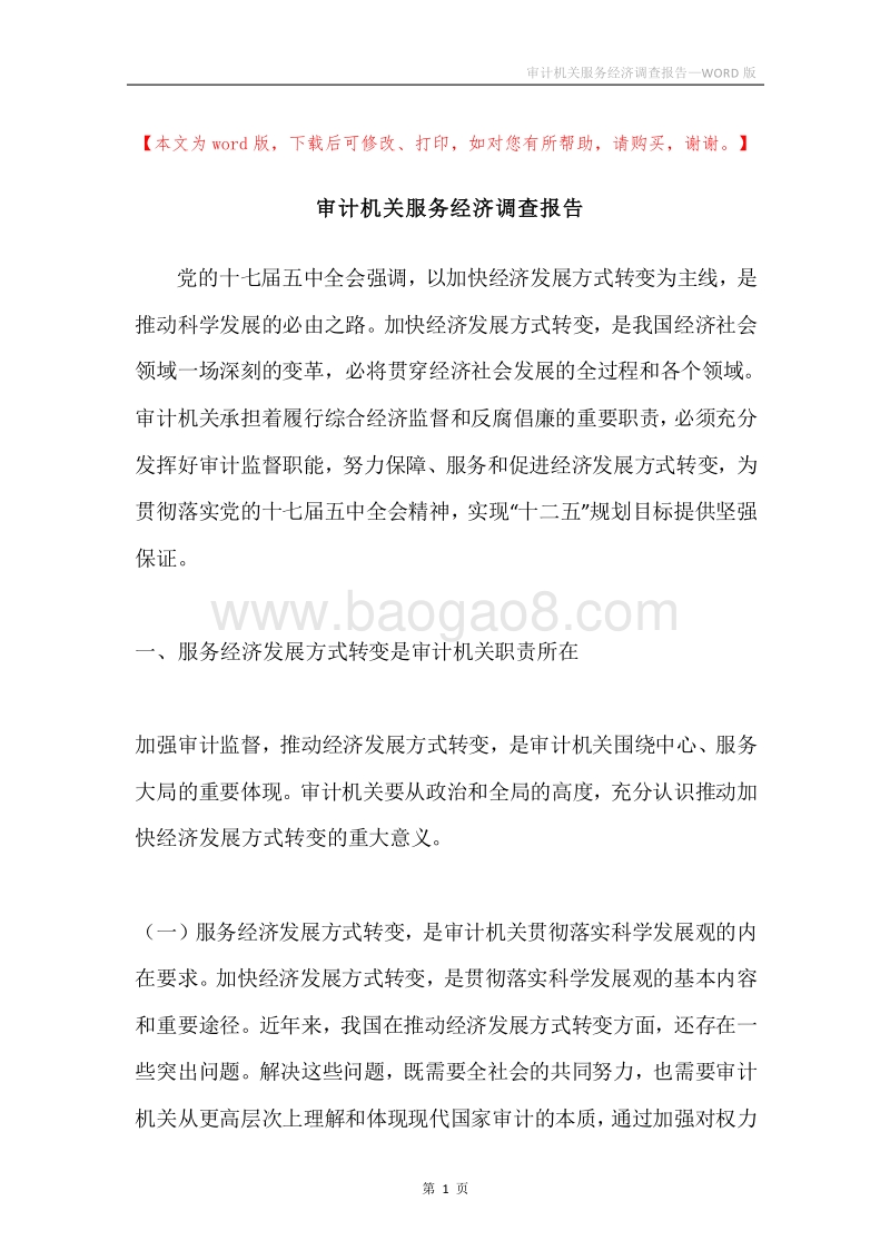 审计机关服务经济调查报告.docx_第1页