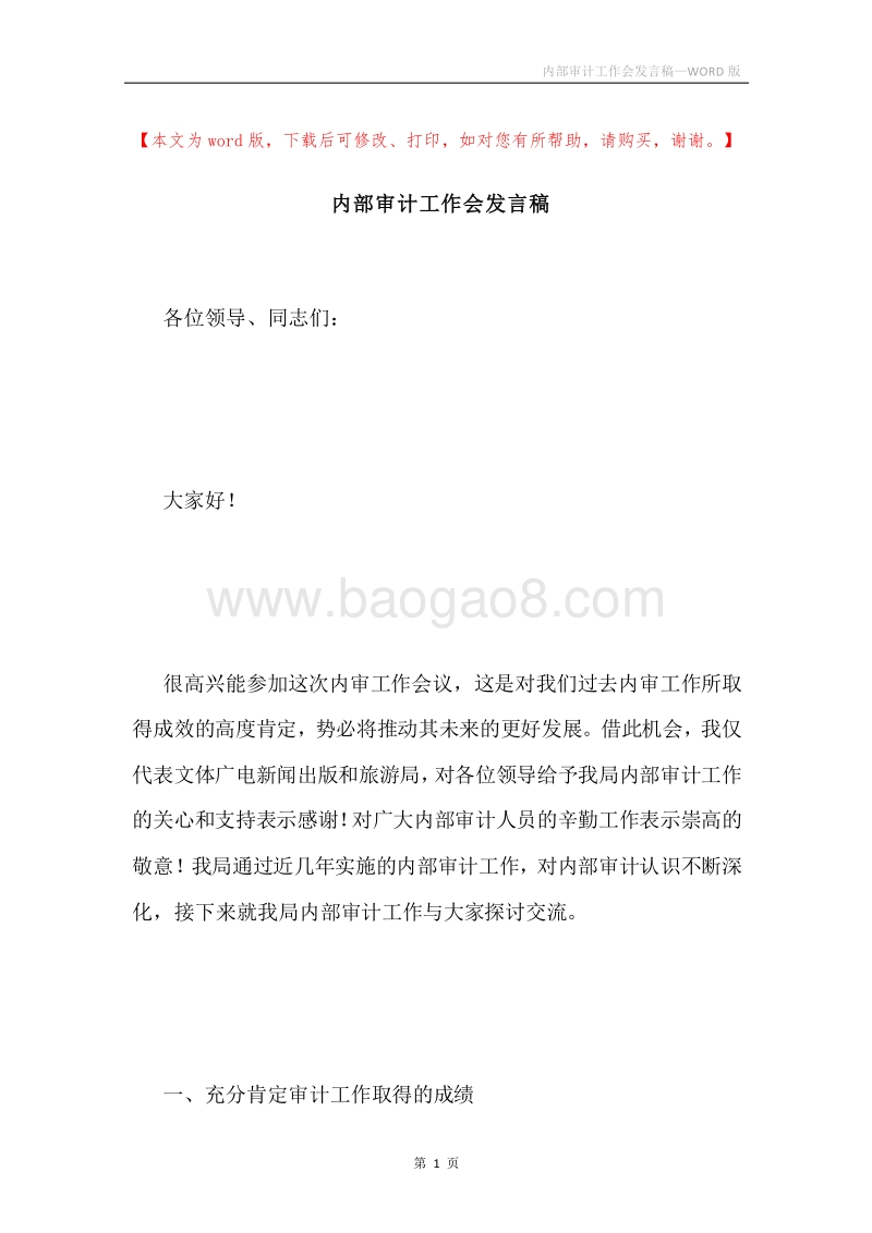 内部审计工作会发言稿.docx_第1页