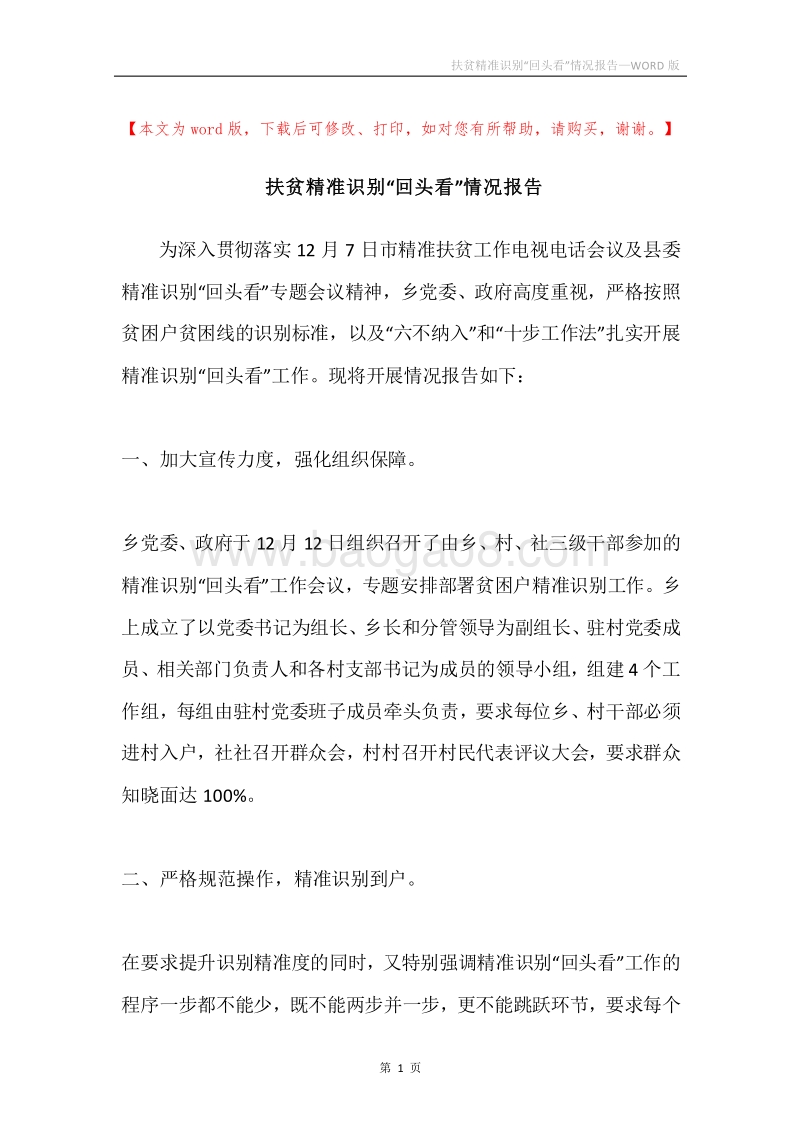 扶贫精准识别“回头看”情况报告.docx_第1页