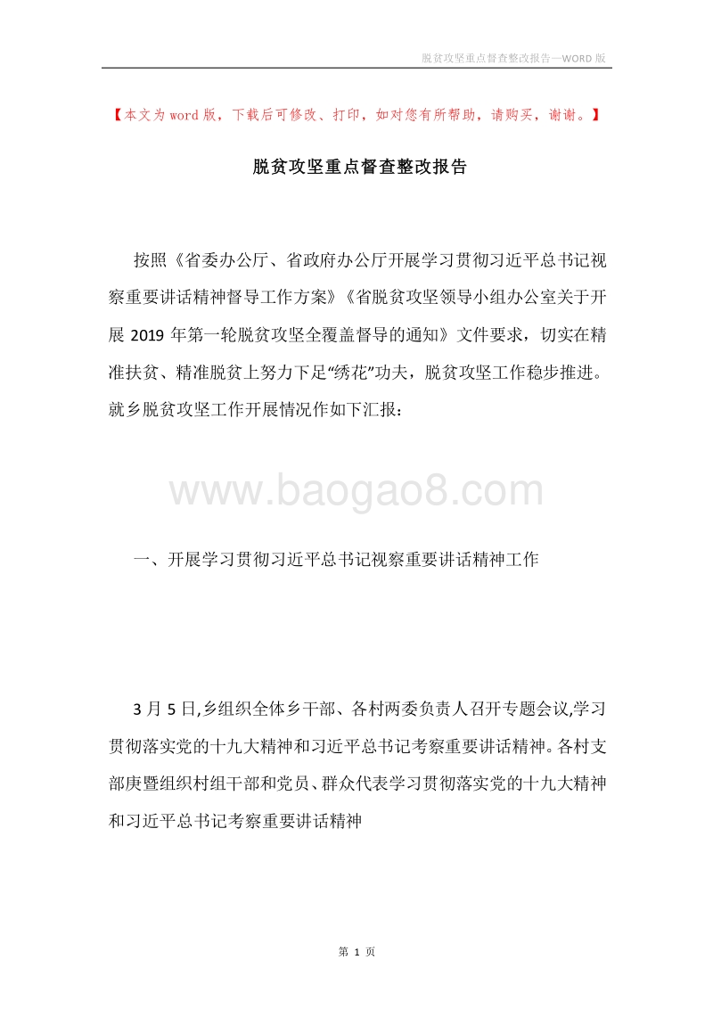 脱贫攻坚重点督查整改报告.docx_第1页
